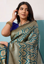 Load image into Gallery viewer, Teal Banarasi Silk Saree