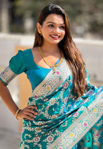 Load image into Gallery viewer, Teal Banarasi Silk Saree