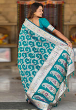 Load image into Gallery viewer, Teal Banarasi Silk Saree