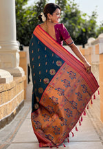 Load image into Gallery viewer, Teal Banarasi Silk Saree