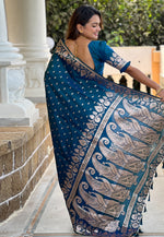 Load image into Gallery viewer, Teal Banarasi Silk Saree