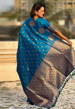 Load image into Gallery viewer, Teal Banarasi Silk Saree