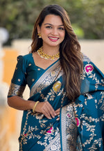 Load image into Gallery viewer, Teal Banarasi Silk Saree