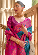 Load image into Gallery viewer, Teal Banarasi Silk Saree