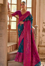 Load image into Gallery viewer, Teal Banarasi Silk Saree