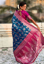 Load image into Gallery viewer, Teal Banarasi Silk Saree