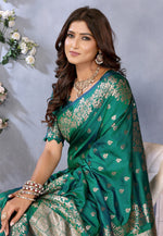 Load image into Gallery viewer, Teal Banarasi Silk Saree