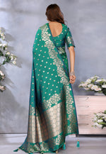 Load image into Gallery viewer, Teal Banarasi Silk Saree