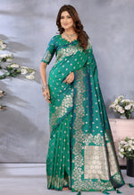 Load image into Gallery viewer, Teal Banarasi Silk Saree