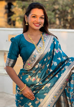 Load image into Gallery viewer, Teal Banarasi Silk Saree
