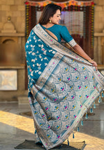 Load image into Gallery viewer, Teal Banarasi Silk Saree