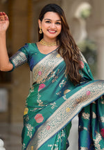 Load image into Gallery viewer, Teal Banarasi Silk Saree