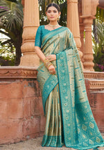 Load image into Gallery viewer, Teal Banarasi Silk Saree With Blouse