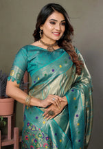 Load image into Gallery viewer, Teal Banarasi Silk Saree With Blouse
