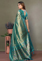 Load image into Gallery viewer, Teal Banarasi Silk Saree With Blouse