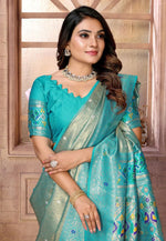 Load image into Gallery viewer, Teal Banarasi Silk Saree With Blouse