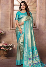 Load image into Gallery viewer, Teal Banarasi Silk Saree With Blouse