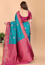 Load image into Gallery viewer, Teal Banarasi Silk Saree With Blouse