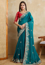 Load image into Gallery viewer, Teal Chiffon Saree With Blouse
