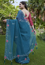 Load image into Gallery viewer, Teal Chiffon Saree With Blouse