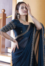 Load image into Gallery viewer, Teal Chiffon Saree With Blouse