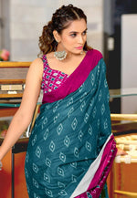 Load image into Gallery viewer, Teal Cotton Saree With Blouse