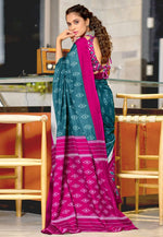 Load image into Gallery viewer, Teal Cotton Saree With Blouse