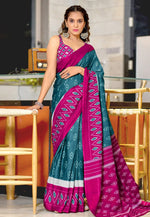 Load image into Gallery viewer, Teal Cotton Saree With Blouse