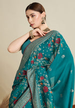Load image into Gallery viewer, Teal Cotton Saree With Blouse