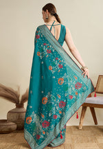 Load image into Gallery viewer, Teal Cotton Saree With Blouse