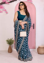 Load image into Gallery viewer, Teal Georgette Saree With Blouse