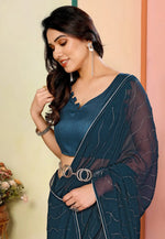 Load image into Gallery viewer, Teal Georgette Saree With Blouse