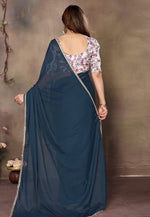 Load image into Gallery viewer, Teal Georgette Saree With Blouse