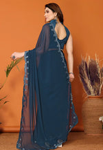 Load image into Gallery viewer, Teal Georgette Saree With Blouse