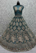 Load image into Gallery viewer, Teal Net Net Wedding Lehenga Choli