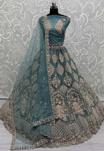 Load image into Gallery viewer, Teal Net Net Wedding Lehenga Choli