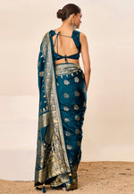 Load image into Gallery viewer, Teal Satin Silk Saree With Blouse
