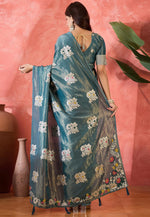 Load image into Gallery viewer, Teal Shimmer Saree With Blouse