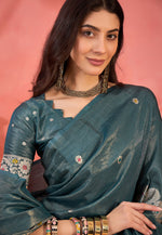 Load image into Gallery viewer, Teal Shimmer Saree With Blouse