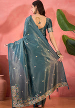 Load image into Gallery viewer, Teal Shimmer Saree With Blouse
