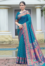 Load image into Gallery viewer, Teal Silk Paithani Saree