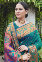 Load image into Gallery viewer, Teal Silk Paithani Saree