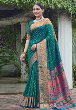 Load image into Gallery viewer, Teal Silk Paithani Saree