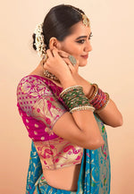 Load image into Gallery viewer, Teal Silk Saree With Blouse