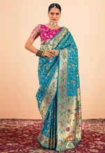 Load image into Gallery viewer, Teal Silk Saree With Blouse