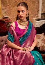 Load image into Gallery viewer, Teal Silk Saree With Blouse