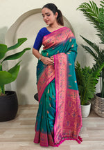 Load image into Gallery viewer, Teal Silk Saree With Blouse