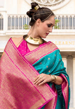 Load image into Gallery viewer, Teal Silk Saree With Blouse