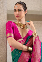 Load image into Gallery viewer, Teal Silk Saree With Blouse