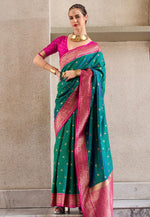 Load image into Gallery viewer, Teal Silk Saree With Blouse